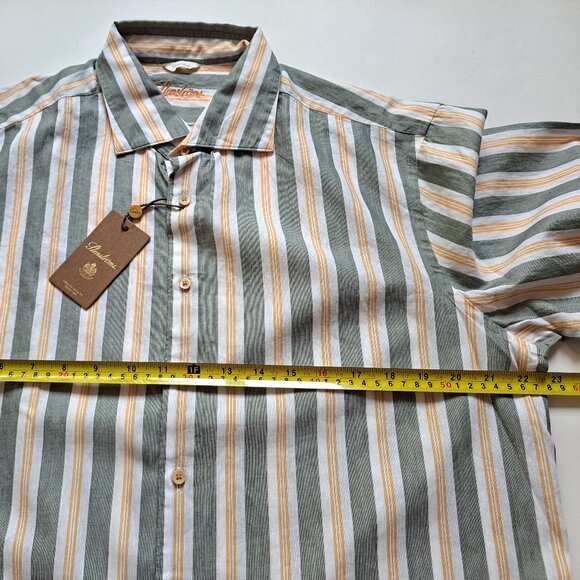 NEW Stenstroms Striped Green Orange Button Down Linen Cotton Dress Shirt Size L - Picture 14 of 16